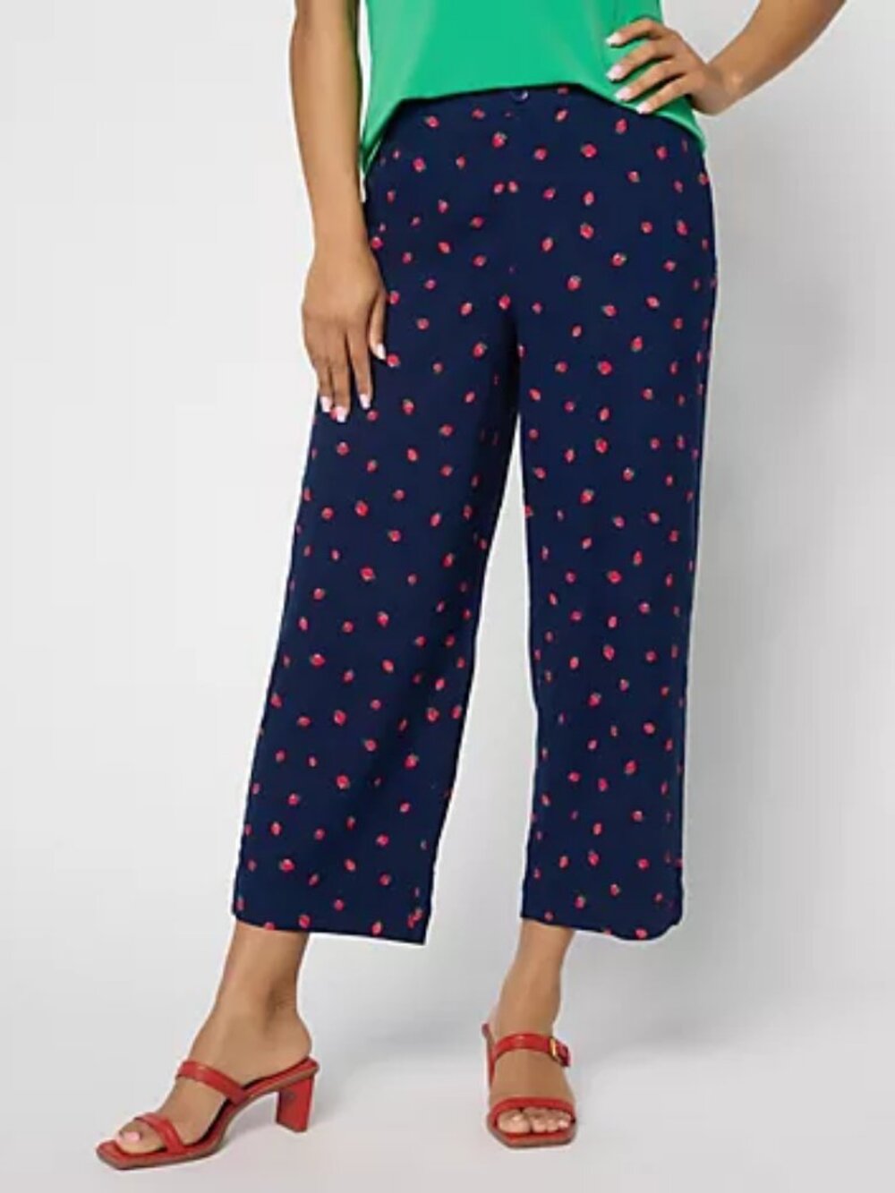 Susan Graver Petite Printed Stretch Woven Wide Leg Crop Pants, Sapphire Sz PXL